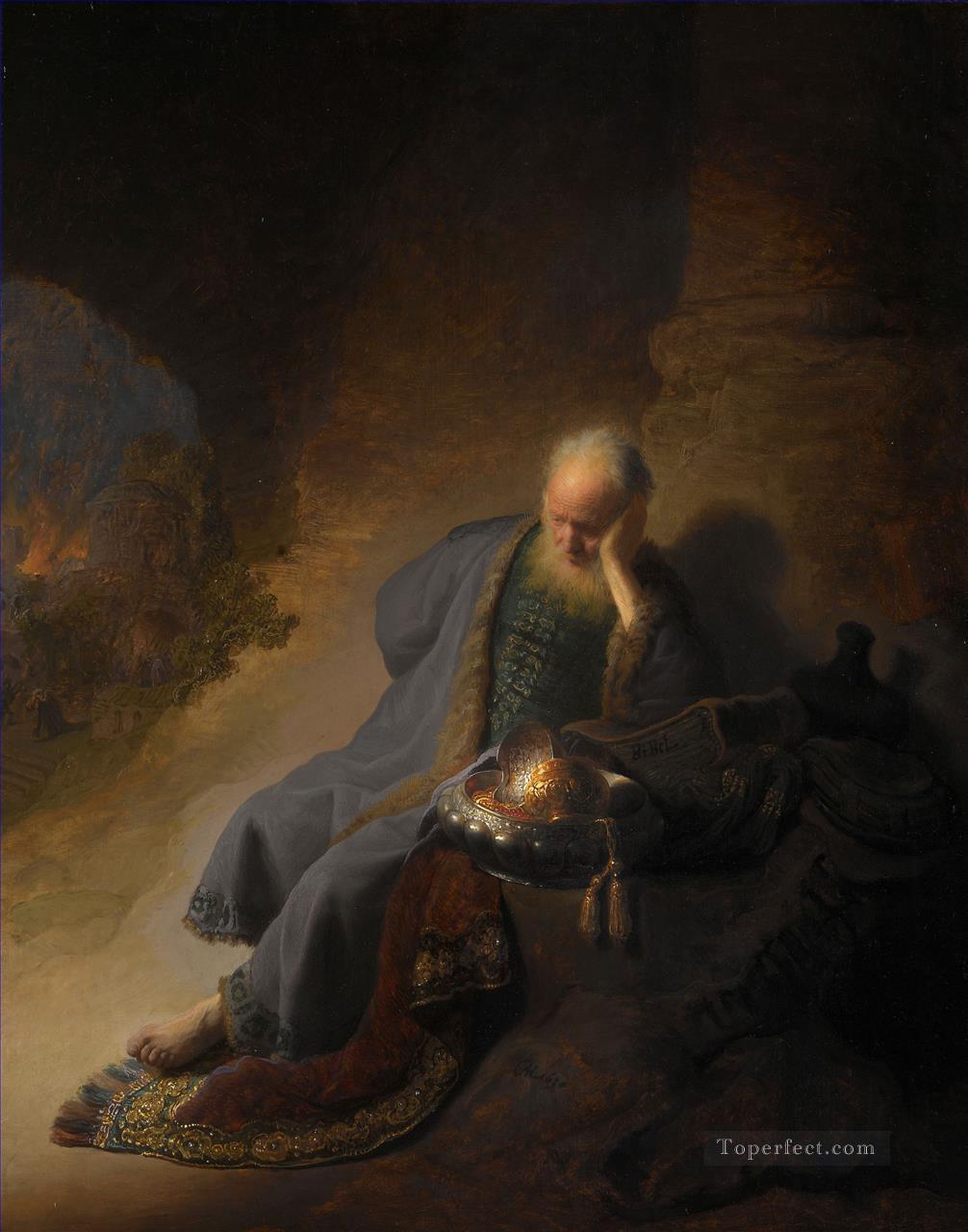 Jeremiah Lamenting the Destruction of Jerusalem portrait Rembrandt Oil Paintings